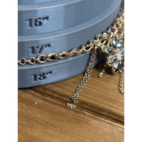 Gold Floral Statement fringe Necklace With Blue & Clear Gem Accents Dangle Chai - Picture 9 of 12